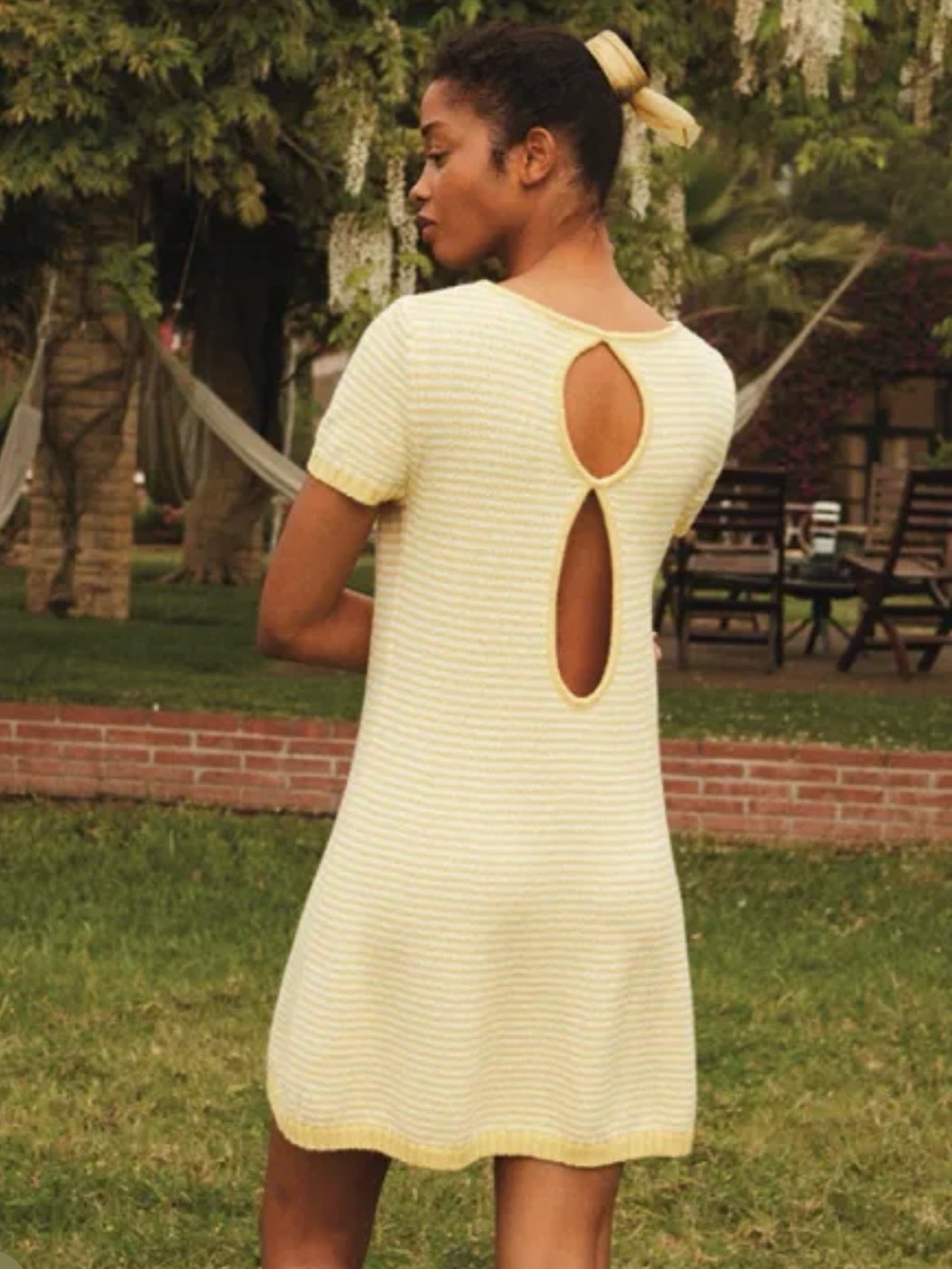NWOT Ciao Lucia! Floriana Soleil Yellow & White Striped Cutout Back Mini Dress